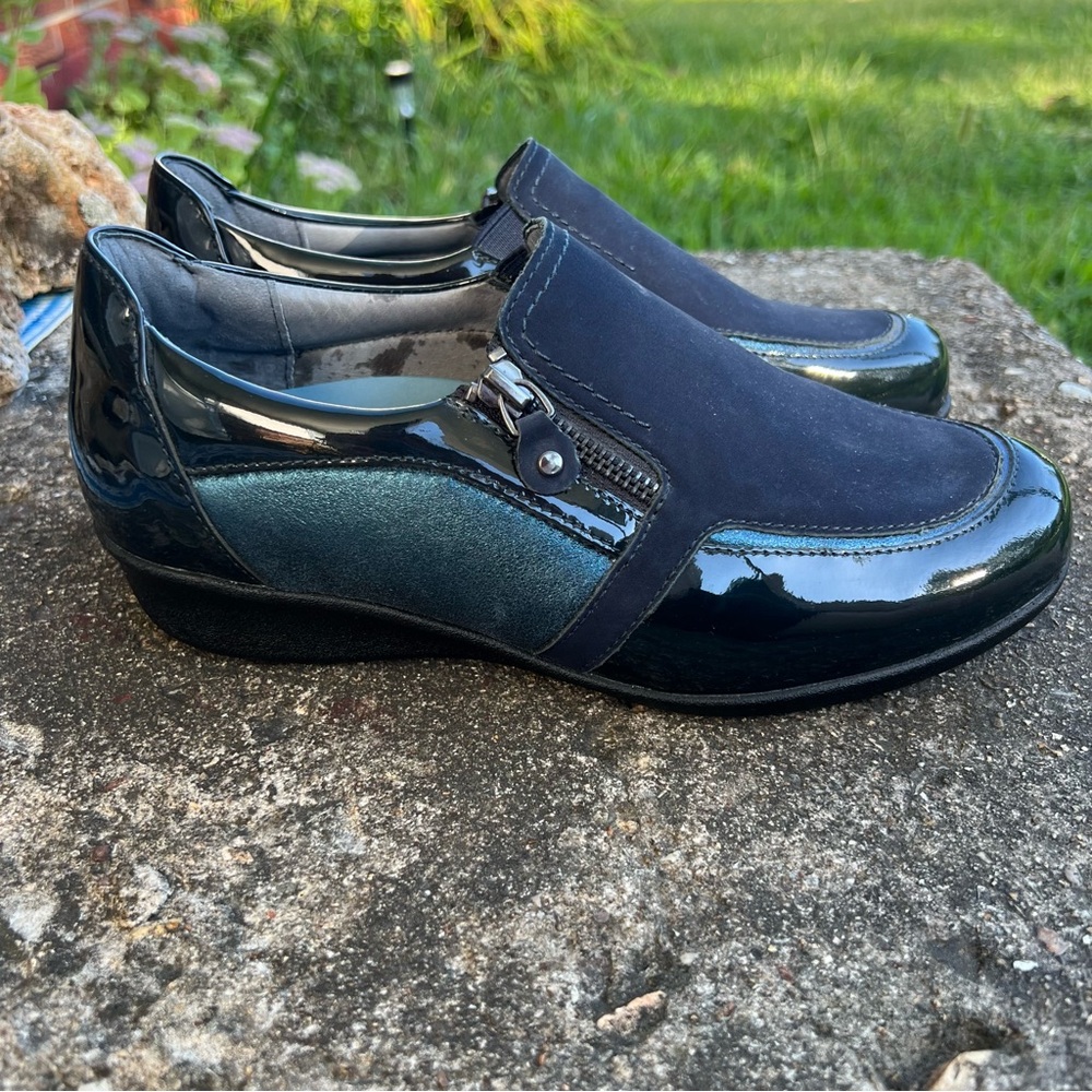 Drew Padua Wedges Paten Leather Suede Shoes Wide Width